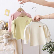 2021 new children long sleeve T-shirt spring thin 3 years old girl base shirt female treasure baby baby pink semi high collar