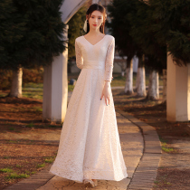 French light wedding dress daily travel photo license dress temperament Mori Super fairy simple little man lace dress woman