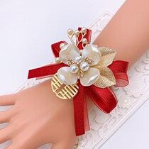 Wedding corsage Family full set of forest European red flower rhinestone bracelet jewelry Female wrist flower bride new trend