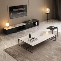 Nordic Living Room Rockboard Tea Table Bedroom Minimalist Rectangular Tea Table Light Lavish Hotel Apartment Solid Wood Iron Art Tea Table