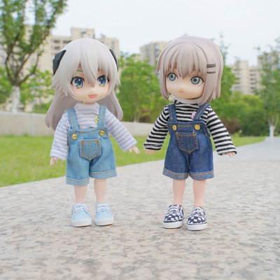 taobao agent Harle anime OB11 doll clothes denim overalls 12 points body can wear ymy Nendoroid clothes little trouble P9