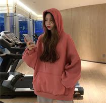 Autumn and winter 2020 new Korean version of design sense niche lazy coat loose Joker hooded plus velvet padded velvet
