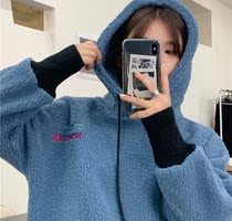 Girl feel plus velvet thick hooded pullover top shirt autumn and winter 2020 new Korean version design sense niche vines women
