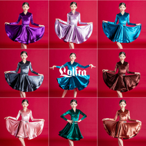 Lolitas new Ice Velvet Latin Dance Costume for Girls and Children Autumn and Winter Professional Examination Regulations Competition Uniform Split Suit
