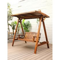 Swing Outdoor courtyard Solid wood rocking chair Outdoor villa terrace hanging chair Anti-corrosion wood swing double adult hanging chair