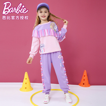  Barbie girls spring and autumn suit pure cotton 2021 new Western style girl sweater childrens clothing two-piece suit