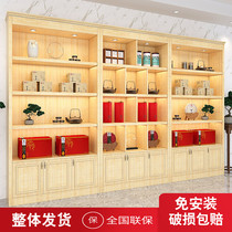  Solid wood tobacco and wine display cabinet Retro commercial tea shop antique glass cabinet display cabinet liquor product display cabinet customization