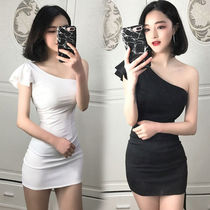 2021 summer new sexy womens slim bag hip slim dress slender shoulder miniskirt black dress
