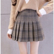 Plaid hairy pleated skirt autumn and winter Joker skirt high waist slim skirt wear underlay A- line dress