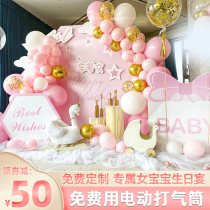 Childrens theme Girls baby One year old birthday full moon Banquee Balloon KT Plate Background Wall Decoration Scene Arrangement