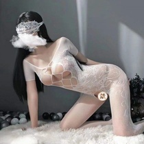 White silk fun stockings 2021 new black crotch fishnet female mood tear-free wear off one-piece body hollow sexy