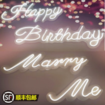 Huaming happy birthday led light neon luminous word custom happy birthday letter creative decoration