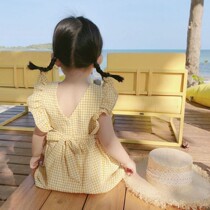 Girl dress foreign princess dress 20 new summer thin childrens plaid dress net red girl halter