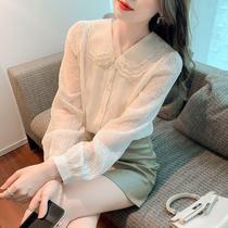 2021 Autumn New Korean doll collar jacket foreign style lace retro chiffon shirt female temperament long sleeve tide