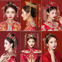 Xiuhe headdress Bride Xiuhe costume ancient costume wedding Chinese wedding atmospheric tassel phoenix crown stepping crown hair accessories female