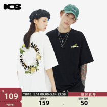 ICONSLAB Short Sleeves T-shirt Couple Summer Fashion Flower Circle Star Letter printed White Cotton Cotton Coat Man