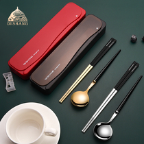 Japan Tiger Joint Chopsticks Spoon Set Tableware Box Portable Student Single Pack Three Piece Stainless Steel Forks