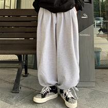 Trend ins Japanese retro loose bloomers Joker drawstring thick casual pants men and women tide