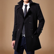 Woolen woolen coat men long autumn and winter 2021 New windbreaker plus velvet thickened mens wool coat trend