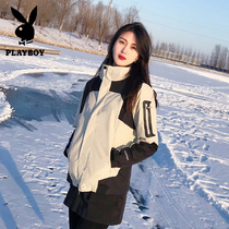 Playboy outdoor autumn and winter large size charge men and womens three-in-one detachable plus velvet padded mountaineering jacket