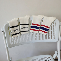 (2 pairs) middle tube white striped letter sports tide socks couple cotton socks men and women