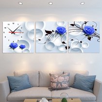 Modern living room decoration clock mural painting art frameless painting wall clock mute triple painting ice crystal glass painting