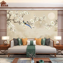  Bamboo and wood fiber new Chinese style flower and bird TV background wall Living room bedroom tea room background wall wainscoting quick-install gusset