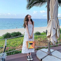 Beach seaside vacation hot girl dress long belly halter pure desire super fairy white sundress female summer