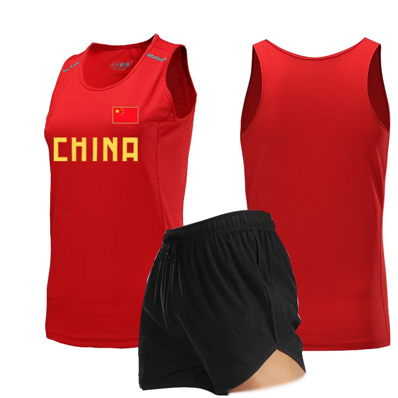 Chinese team track and field suit suit male and female students physical examination competition suit Training suit Sportswear marathon vest custom 