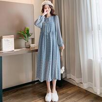 Pregnancy Woman Clothing Autumn Clothing Dress Fashion Dress Fashion New Fashion Tide Moms Crummy Snowspun dress Dress Easy to cover the dress