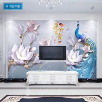 Flower rich TV background wall bamboo wood fiberboard living room bedroom decoration integrated board three-dimensional Peacock wallboard
