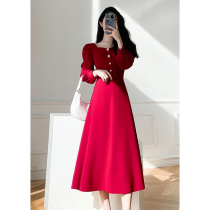 2021 early autumn new French retro waist thin usually wear engagement party red dress dress women