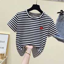Tide brand striped T-shirt womens short-sleeved 2021 summer new Korean fashion loose thin round neck half-sleeve top
