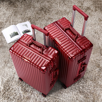 Wedding luggage dowry box red trolley case female leather box Press wedding password box bride dowry wine red