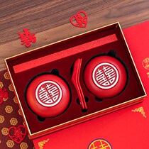 Wedding bowl chopsticks set wedding bowl happy chopsticks gift box ceramic red bowl a pair of Chinese newcomers dowry supplies