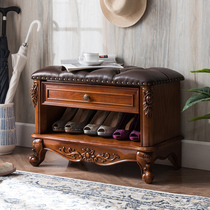 American luxury solid wood shoe stool soft bag cushion shoe cabinet storage stool leather can sit at home door shoes stool