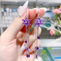 Crystal flower earrings 2021 New Tide s925 Sterling Silver anti-lost long tassel thread temperament crystal earrings