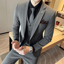 2021 autumn new suit suit mens three-piece groom wedding dress Korean small suit British trend