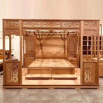 Mahogany new Chinese shelf bed big fruit red sandalwood Burmese flower pear solid wood bedroom double wedding bed Ming and Qing classical home o