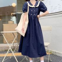 College style Japanese new sweet doll collar dress girl student summer bubble sleeve long A- line dress