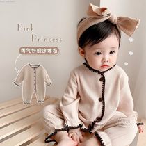 2021 Spring and Autumn Korean version of infants and young childrens foreign air beautiful knitted conjoined ha clothes men and women baby gentle and comfortable climbing clothes