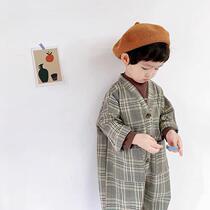 Childrens jumpsuit 2021 spring and autumn boys and girls baby plaid jumpsuit