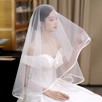 taobao agent Bride's wedding gauze, marriage, engagement, marriage, register for a small veil, high -end sense hijab, take pictures satin bread edges