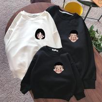 Net red parent-child family of four winter mother-daughter mu zi zhuang Western style plus velvet thickening parent-child sweater long sleeves