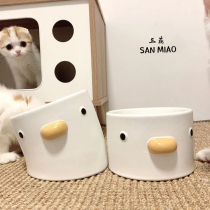 PURROOM Crooked neck Chicken Bowl Pitched ceramic Cat Bowl Mark Mug Cat neck Water for drinking Pet Rice Bowl