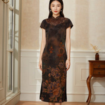 Mo Shou silk dress female embroidered Xiangyun yarn cheongsam mulberry silk 2021 summer Chinese style new mother skirt