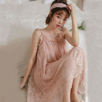 Super fairy womens pajamas nightskirts women sweet home clothes sexy pajamas female students Korean cute lace suspenders