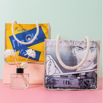 (Love Custom) printed pigeon DIY homemade linen handbag environmentally friendly shopping bag original simple lunch box bag