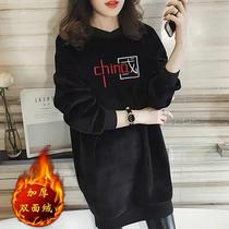 Autumn and winter pregnant womens large size loose casual plus velvet sweater gold velvet jacket double-sided velvet belly coat