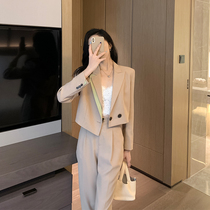  Xiaoxiang style socialite Western style Hong Kong style professional retro chic casual autumn suit wide leg pants two-piece suit female